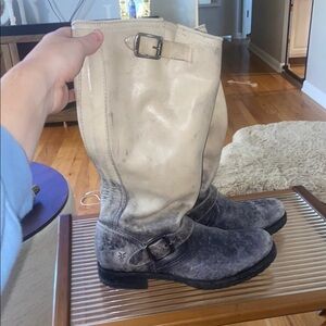 Frye Women's Leather Riding Boots in Cream and Gray